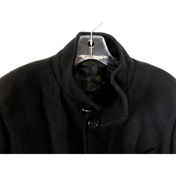 NWT Mens Size Medium ZARA Black Wool Blend Full Zip Pea Coat - Picture 3 of 5